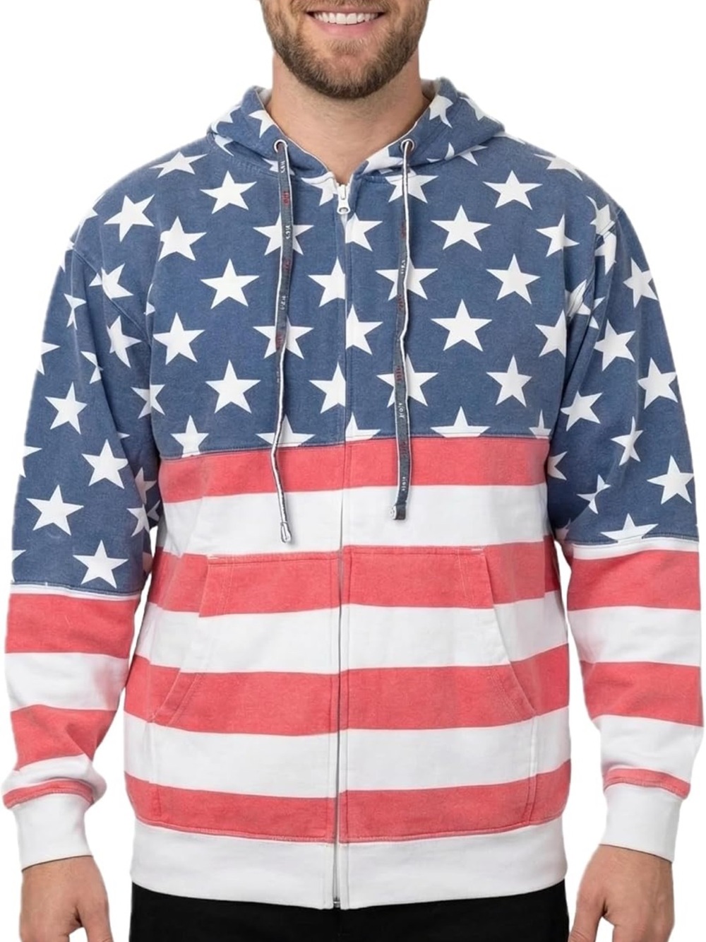 American Flag Star & Stripe Zip Hoodie - Blue, Red, White